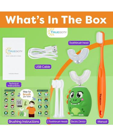 Trueocity Kids U Shape Toothbrush - Automatic Rechargeable Electric Dinosaur Toothbrush for Toddlers Age 2+ - Fun & Effective Children's Dental Care - Buy Online on GoSupps.com