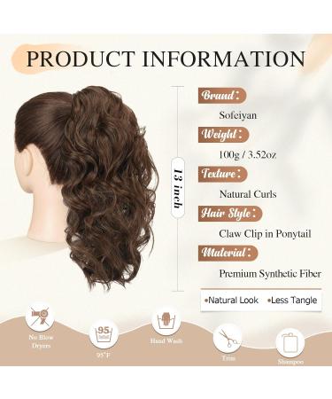 Sofeiyan 13 Inch Curly Ponytail Extension Claw Clip - Dark Brown Synthetic Hairpiece for Women - Buy Online on GoSupps.com