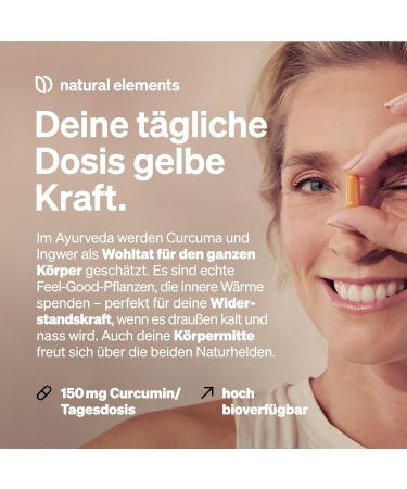 Natural Elements Bio Curcuma & Ingwer - 180 Organic Turmeric Capsules with Curcumin & Piperine - Vegan High-Dose Laboratory Tested - Produced in Germany - Buy Online on GoSupps.com