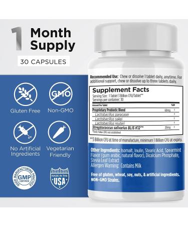 Dental Probiotic with BLIS K12 for Oral Health - Mint Flavor, 30-Day Supply - For Bad Breath & Dental Care - Kids & Adults - Earth's Pearl - Buy Online on GoSupps.com