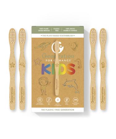 The Plant Based Kids Toothbrush 4 Pack Soft Sustainable Bamboo Toothbrushes | Biodegradable Plastic Free Bristles Made from Castor Oil | Eco Friendly | Zero Waste Products