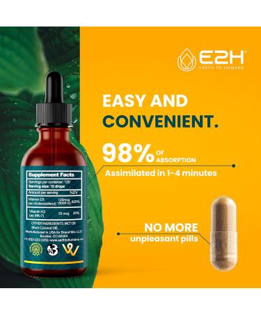 E2H EARTH TO HUMANS Vitamin D3 & K2 Supplement for Immune Support - Liquid Vitamin D3 5000 IU - Made in The USA | Non-GMO Vegan - (2 Bottles) 1 Fl Oz (Pack of 2) - Buy Online on GoSupps.com