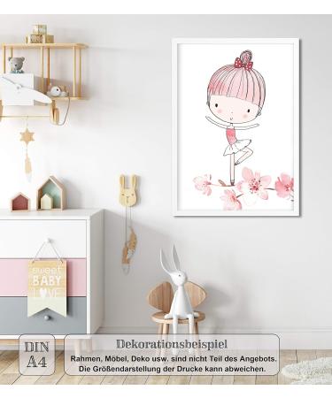 Lalelu Prints A4 Ballerina Nursery Posters | Magical Pink Baby Room Decor | Set of 3 Children's Pictures (DIN A4) - Buy Online on GoSupps.com