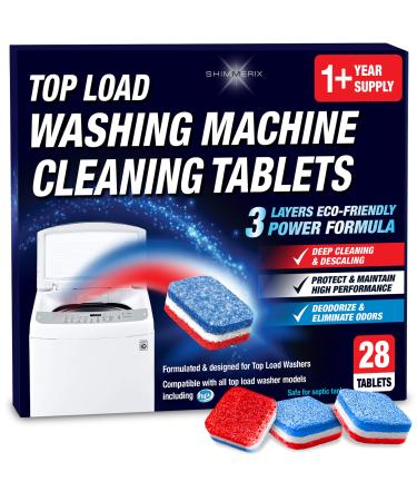 Washing Machine Cleaner Tablets 28 Pack for HE Top Load - Eco Friendly Washer Machine Cleaning Tablets - 3 Layers Septic Safe Wash Machine Full Deodorizer Descaler Protector - 1 Plus Year Supply Top Load 28 Tablets