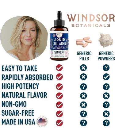 Windsor Botanicals Liquid Collagen Peptides Supplement - Hair Skin Nail Joints Support - 10,000mcg Collagen 5,000mcg Biotin - Lemon Flavor - 2oz - 2-Month Supply - Buy Online on GoSupps.com