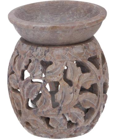 GURU Shop Indian Fragrance Lamp | Essential Oil Diffuser & Tealight Holder | Aromatherapy Aroma Lamp | Spill Stone Round Flower Tendril 1 (Cream White 8x6x6 cm) - Buy Online on GoSupps.com