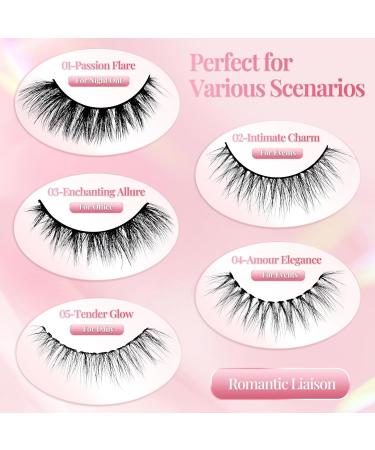 Natural Cat Eye Lashes - 5 Pairs Fluffy Mink Wispy 3D Anime Strip Lashes by VEDA TINDA | Romantic Liaison - Perfect for Extensions (Glue Required - Buy Online on GoSupps.com