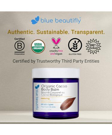 Blue Beautifly Organic Cacao Body Balm - USDA Certified | Soothes & Repairs Dry Skin with Shea Butter & Jojoba Oil | 4 fl oz - Buy Online on GoSupps.com