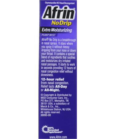 Afrin No Drip Nasal Spray Pump Mist - Extra Moisturizing .5 oz - Buy Online on GoSupps.com