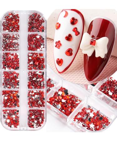 Nail Gems 2 Plates Rhinestones for Nail Art 2 Colors 12 Grids Different Shape 3D Nail Art Gems with Rhinestone Picker Dotting Pen for Professionals Beginners Nails Salon Clothes Craft Style1 Red - Buy Online on GoSupps.com