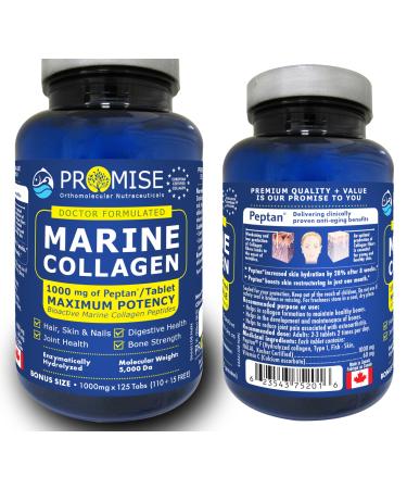 Promise Marine Collagen 1000mg of Peptan per tablet Maximum Potency Bioactive Marine Collagen Peptides (110+15 tabs FREE)