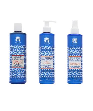 Valquer Professional Hair Enhancer Pack Color: Zero% Shampoo 400 ml + Ice Effect Mask 100 ml + Biphasic Conditioner 100 ml Dyed Hair 1300 G (3 Units)