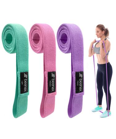 Beenax Fabric Resistance Bands (Set of 3) Long/Short Exercise Bands for Women Loop Bands with 3 Resistance Levels for Workout Fitness Stretching Pull Up Leg Glutes Squat and Strength Training Long (Violet Pink Green)