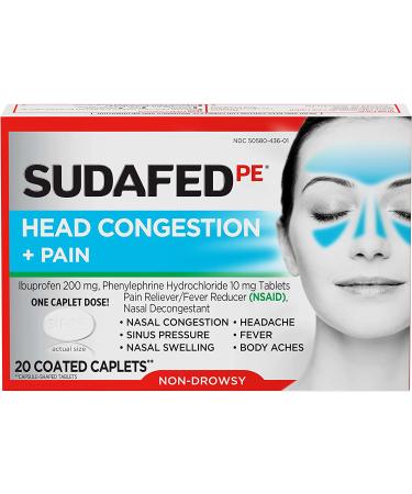Sudafed PE Non-Drowsy Head Congestion + Pain Relief Caplets - 20 ct - Buy Online on GoSupps.com