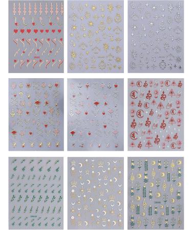 JMEOWIO 9 Sheets Moon Star SnakeNail Art Stickers Decals Self-Adhesive Nail Supplies Nail Art Design Decoration Accessories - Buy Online on GoSupps.com