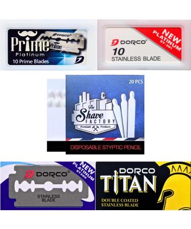 Dorco Professional Barber Razor Blades Set - 40 Double Edge Blades with Bonus 20 Styptic Matches by The Shave Factory Ideal for Traditional Wet Shaving Enthusiasts