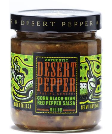 Desert Pepper Corn Black Bean Roasted Pepper Salsa, Medium, 16-Ounce (6 Pack)