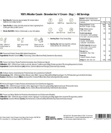 The Protein Works 100% Micellar Casein Protein Powder 2 Kg | Slow Release Strawberries 'n' Cream Shake with Amino Acids | High Protein Blend - Buy Online on GoSupps.com