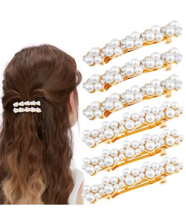 4 Pcs Pearl Rhinestone Hair Clips Gold Elegant French Hair Barrettes Spring Hair Snap Clips Metal Hair Styling Accessories for Women