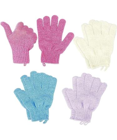 Exfoliating Gloves for Shower and Bath - 4 Pairs, Pink, Purple, Blue, Beige - Women/Men Beauty Spa Massage Accessories - Buy Online on GoSupps.com