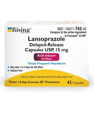 Rising Health Lansoprazole Delayed-Release Capsules USP 15mg - 42 Count - Frequent Heartburn Relief - Buy Online on GoSupps.com