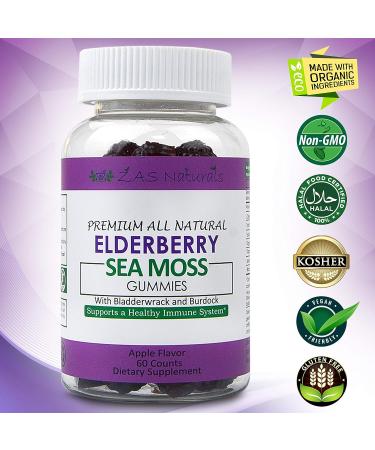 Sambucus Elderberry & Sea Moss Gel Gummies with Bladderwrack, Burdock, Vitamin C, D & Zinc - Immune Support for Adults & Kids - Vegan, Gluten-Free, Kosher, Non-GMO - 60 ct - Buy Online on GoSupps.com
