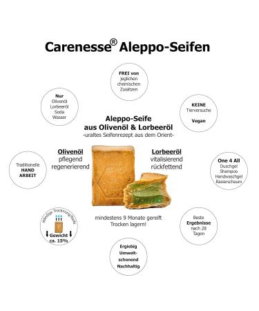Carenesse Aleppo Soap Package - Vegan Handmade Natural Soap | 5 Pieces | 85% Olive Oil & 15% Laurel Oil | Traditional Authentic Soap (900-950g) - Buy Online on GoSupps.com