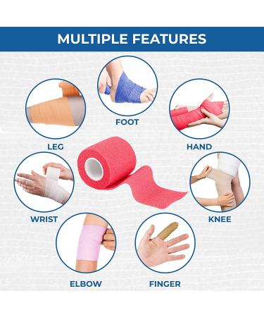 BANDVET WRAP Self Adhesive Bandage Wrap - 12 Assorted Colors, Non-Woven, Breathable & Water-Resistant - 2 x 5 Yards for First Aid, Sports Injury, Body Sprains & Pets - Buy Online on GoSupps.com