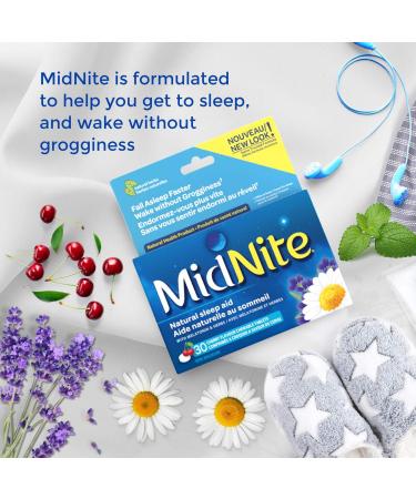 MidNite Natural Sleep Aid Chewable Tablets - Cherry Flavoured | Contains Melatonin Chamomile Lavender & Lemon Balm | Treatment for Occasional Sleeplessness | Non-habit Forming | 30 Tablets - Buy Online on GoSupps.com