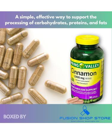Cinnamon 1000mg- Capsules Plus Chromium 180ct (Pack of 1) Boxed by Fusion Shop Store - Buy Online on GoSupps.com