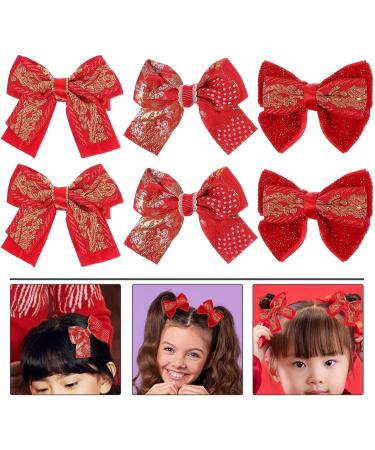 FRCOLOR 3 Pairs New Year Red Hair Bow Barrettes Embroidered Bow Hairgrips Christmas Spring Festival Hair Accessories for Girls Infants Toddlers - Buy Online on GoSupps.com