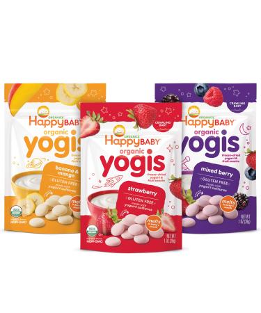 Happy Baby Organics Yogis Freeze-Dried Yogurt & Fruit Snacks 3 Flavor Variety Pack 1 Ounce (Pack of 3)