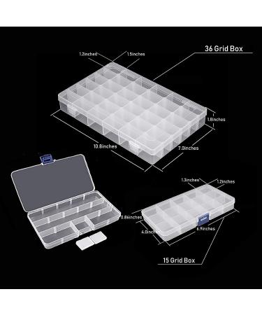 Snowkingdom Plastic Grid Box Storage Organizer Case - 3 Pack with Adjustable Dividers | 36 Grids + 2x15 Grids | Free Letter Stickers included - Buy Online on GoSupps.com