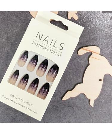 Shop Stylish Almond Halloween Press on Nails | Short Purple Fake Nails with Spider Web French Tip | 24pcs Shiny Acrylic Nails for Party Manicure - Buy Online on GoSupps.com