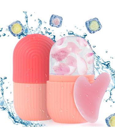 TaShow Ice Roller for Face Women Silicone Facial Ice Roller and Gua Sha Set Massage Cube and Face Ice Mold for Brighten Lubricate Shrink Pores (Pink)
