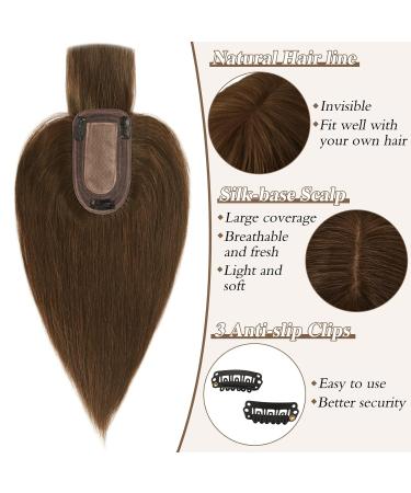 Buy Ruwiss Real Hair Topper for Women - 100% Human Hair Clip-in Crown Topper for Thin Hair Medium Brown 7.5x13cm Silk Base 25cm Wigs with Ponytail | International Shipping - Buy Online on GoSupps.com