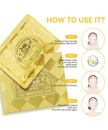 BREYLEE 24K Gold Under Eye Patches - 60 Pcs for Wrinkles Dark Circles & Puffy Eyes | Natural Extract Eye Masks - Buy Online on GoSupps.com
