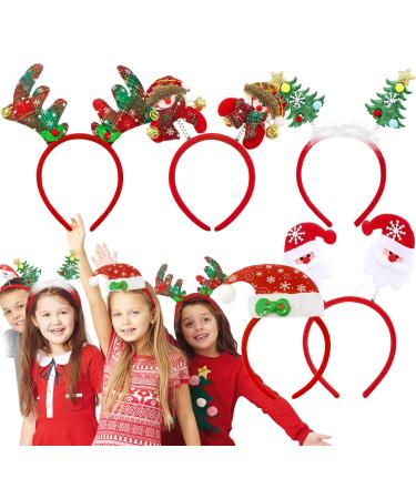 5PCS Christmas Headbands for Kids Adults Xmas Headwear for Holiday Party Dress Up Costume Accessories Novelty Reindeer Antlers Santa Claus Christmas Hat Tree Snow Man Festive Photo Booth Prop