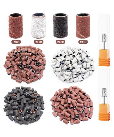 242 Pieces Professional Sanding Bands for Nail Drill 240 Pieces 3 Color Coarse Fine Grit Efile Sand Set 80#120#180#240#,2 Pieces 3/32 Inch Nail Drill Bits for Manicures and Pedicures (242-A)