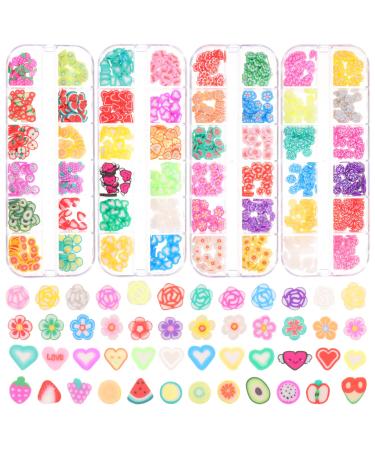 Jewelry Making 4 Boxes Fruit Nail Art Slices 3D Polymer Slices Flower Heart Nail Charms Epoxy Resin Filler Nail Art Decors Manicure Supplies for Nail Epoxy Jewelry