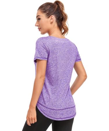 Abrooical Women's Short Sleeve Workout Shirt - Crewneck Sports Yoga Running Tee - Large Purple - Buy Online on GoSupps.com