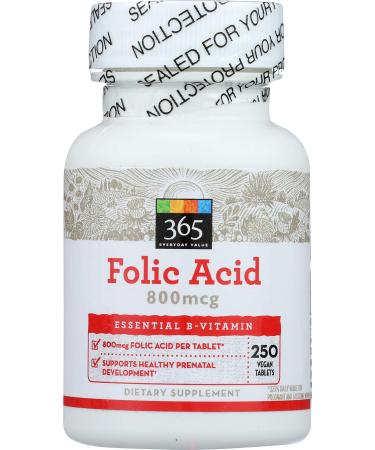 365 by Whole Foods Market Folic Acid 800mcg 250 ct Unflavored 1 count (Pack of 1)