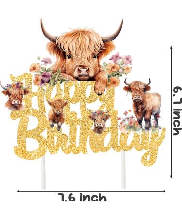 Highland Cow Birthday Cake Topper Gold Glitter Highland Cow Birthday Party Decorations Brown Cow Cake Topper Highland Cow Birthday Cake Decorations for Western Highland Cow Baby Shower Supplies - Buy Online on GoSupps.com