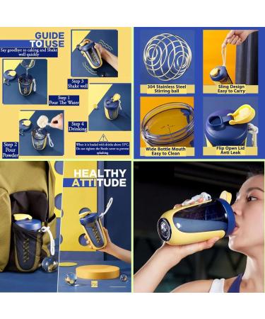 Qavi Protein Shaker Bottle - 590ml Yellow | Stainless Steel Mixing Ball | BPA-Free Tritan Material | Leakproof & Odourless - Buy Online on GoSupps.com