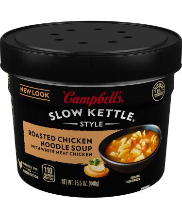 Campbell's Slow Kettle Style Roasted Chicken Noodle Soup with White Meat Chicken, 15.5 oz. Tub (Pack of 8) Roasted Chicken Noodle 15.5 Oz (Pack of 8)