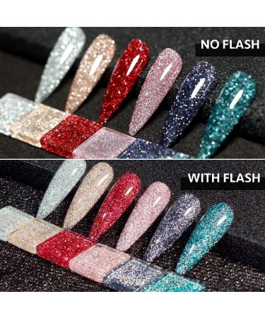 GAOY Reflective Glitter Gel Nail Polish Set - 6 Colors Including Pink, Red, Silver Holographic | UV LED Soak Off, DIY Manicure Kit for Home & Salon Varnish | Pop Reflective Shine - Buy Online on GoSupps.com