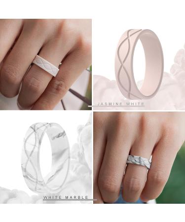 ThunderFit Silicone Wedding Bands for Women - Infinity Design - Rose Gold/Royal Black/Jasmine White/White Marble - 6.5-7 (17.35mm) - Buy Online on GoSupps.com