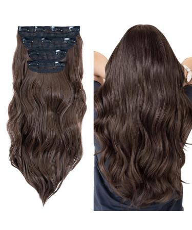 4PCS-11Clips Hair Extensions Clip in Curly Synthetic Clip in Hair Extension Fiber Hair Pieces 22 Inches Long Hair Clip in Extensions for Women Wavy Hair Pieces for Full Head-Curly #Chestnut Brown 22 Inch Curly #Chestnut Brown