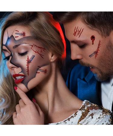 30 Sheets Halloween Zombie Temporary Tattoos - Waterproof Fake Scars with Blood, Stitch Scar, Scab - Perfect for Halloween Party Cosplay - Style 2 - Buy Online on GoSupps.com