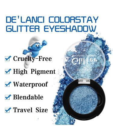 DE'LANCI Multichrome Holographic Eyeshadow - Intense Blue Shade, Highly Pigmented Duo Chrome Glitter for Blue Eyes - Vegan & Talc Free (Smurf #7E) - Buy Online on GoSupps.com